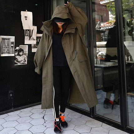 Damen Langer Oversize‑Parka mit extragroßer Kapuze, Tunnelzugtaillen und Pattentaschen Drune
