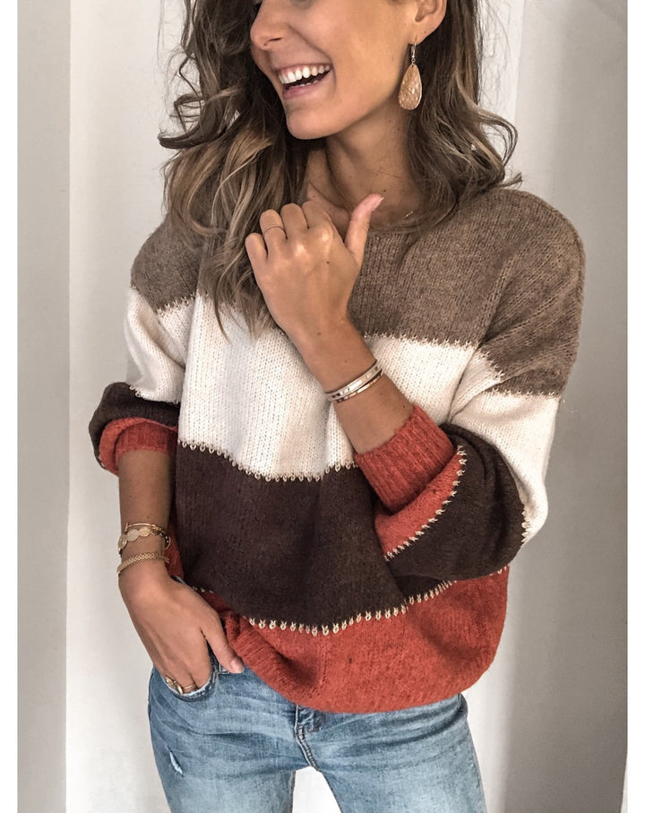 Damen Strickpullover mit moderner Farbblock-Optik und lässigem Schnitt Drune