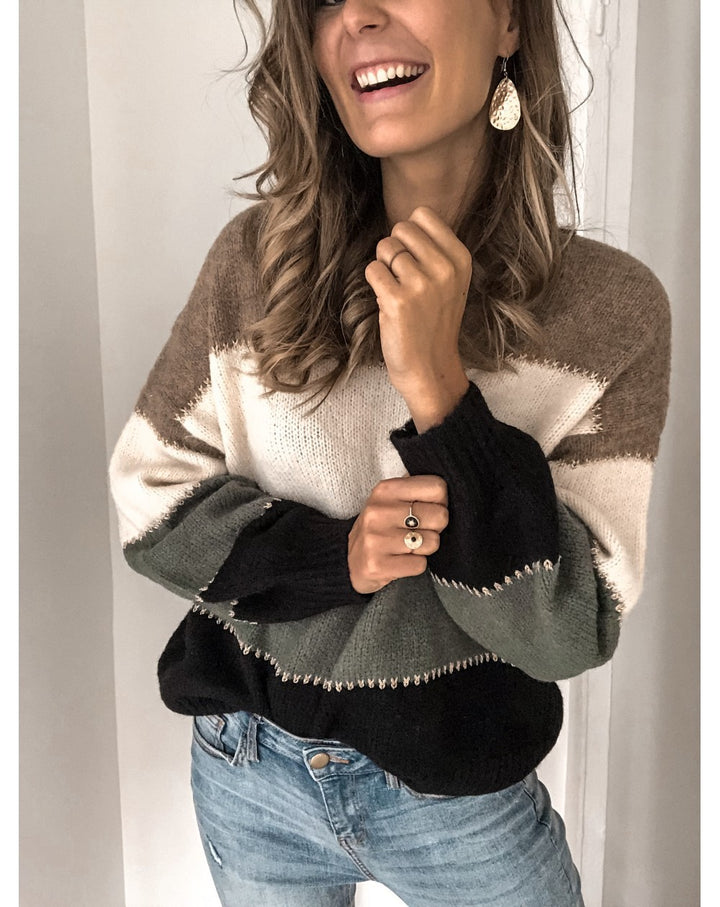 Damen Strickpullover mit moderner Farbblock-Optik und lässigem Schnitt Drune