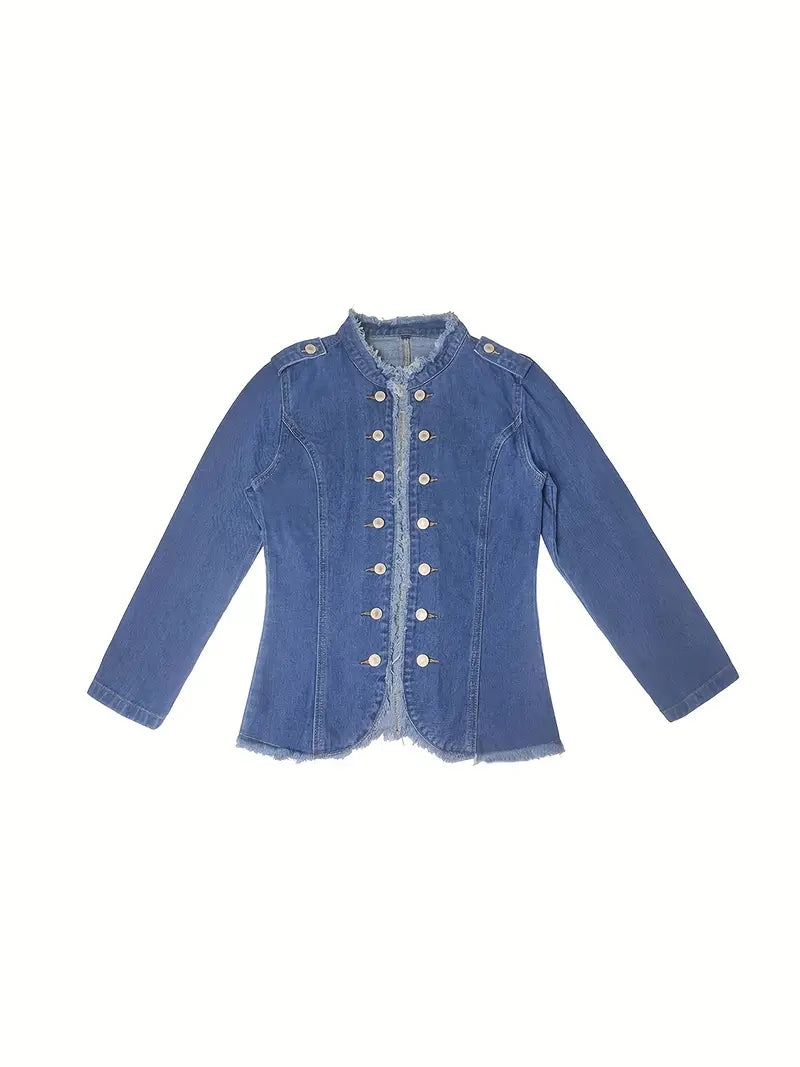 Drune | Blaue Raw-Trim Jeansjacke für Damen