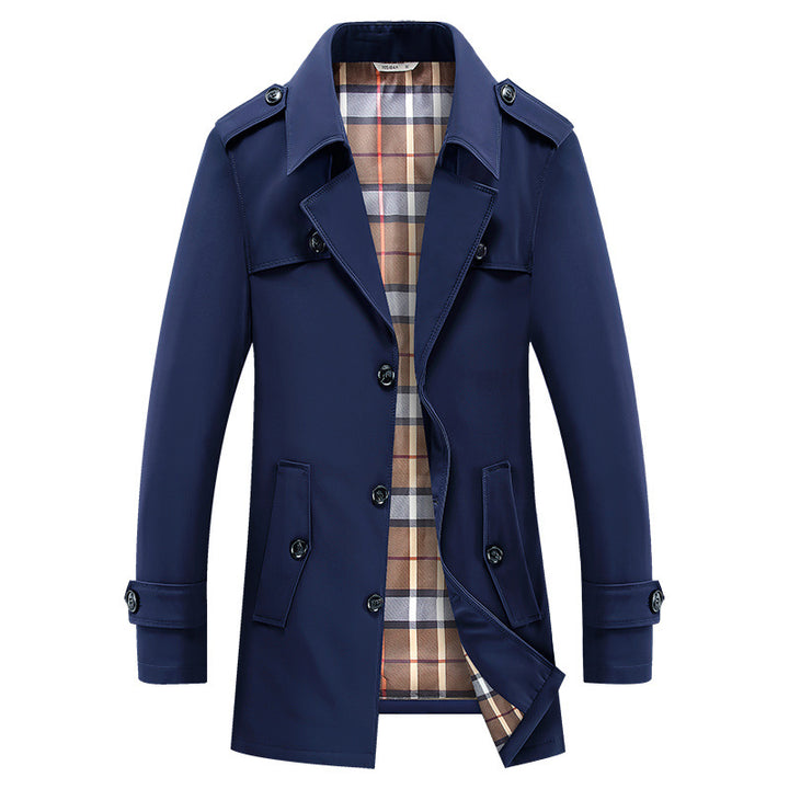 Herren klassischer Trenchcoat mit kariertem Innenfutter, Schulterklappen und wasserabweisender Oberfläche Drune