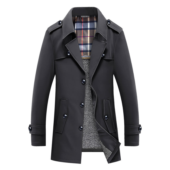 Herren klassischer Trenchcoat mit gesteppter Thermofütterung und kariertem Innenfutter Drune