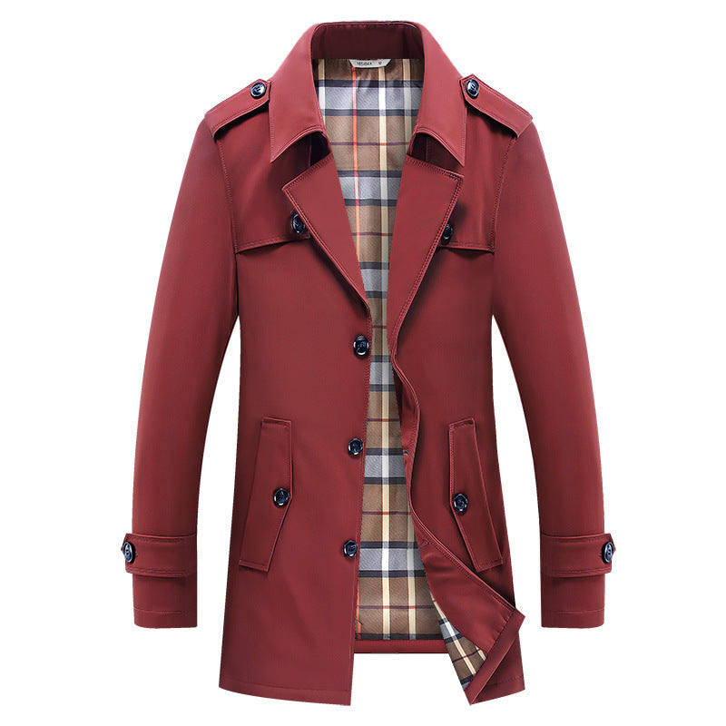 Herren klassischer Trenchcoat mit kariertem Innenfutter, Schulterklappen und wasserabweisender Oberfläche Drune