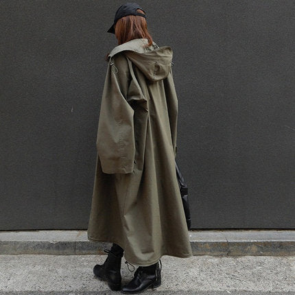 Damen Langer Oversize‑Parka mit extragroßer Kapuze, Tunnelzugtaillen und Pattentaschen Drune