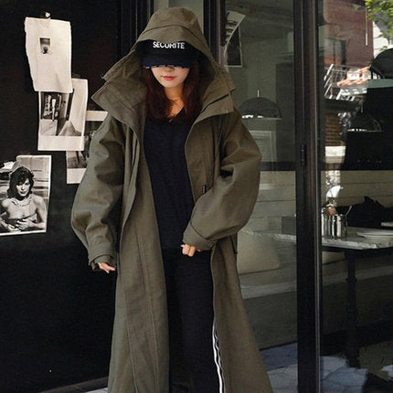 Damen Langer Oversize‑Parka mit extragroßer Kapuze, Tunnelzugtaillen und Pattentaschen Drune