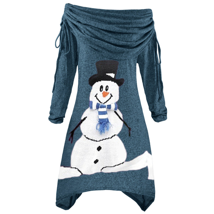 Damen lässiges Weihnachtskleid mit schulterfreiem Design und Schneemann-Motiv Drune