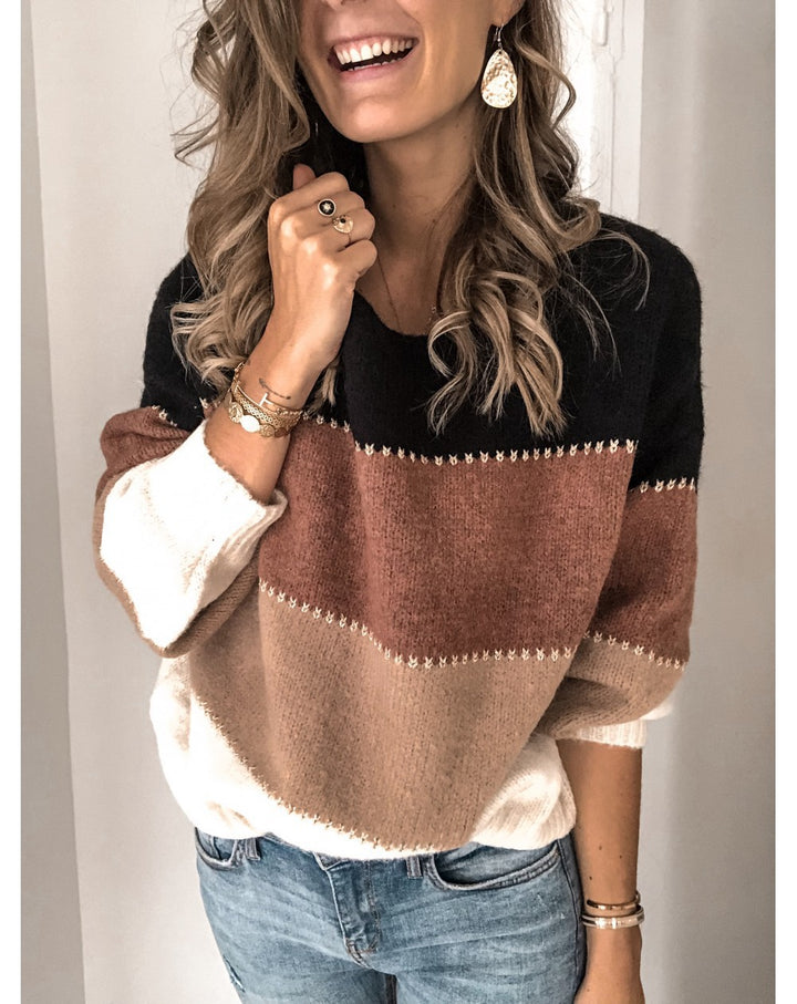 Damen Strickpullover mit moderner Farbblock-Optik und lässigem Schnitt Drune