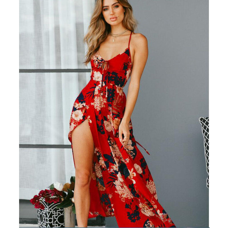 Damen Maxi-Kleid mit floralem Muster und verführerischem Schlitz Drune