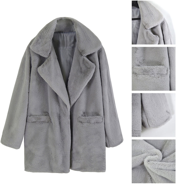 Damen Teddy-Faux-Fur Mantel mit Reverskragen und aufgesetzten Taschen Drune