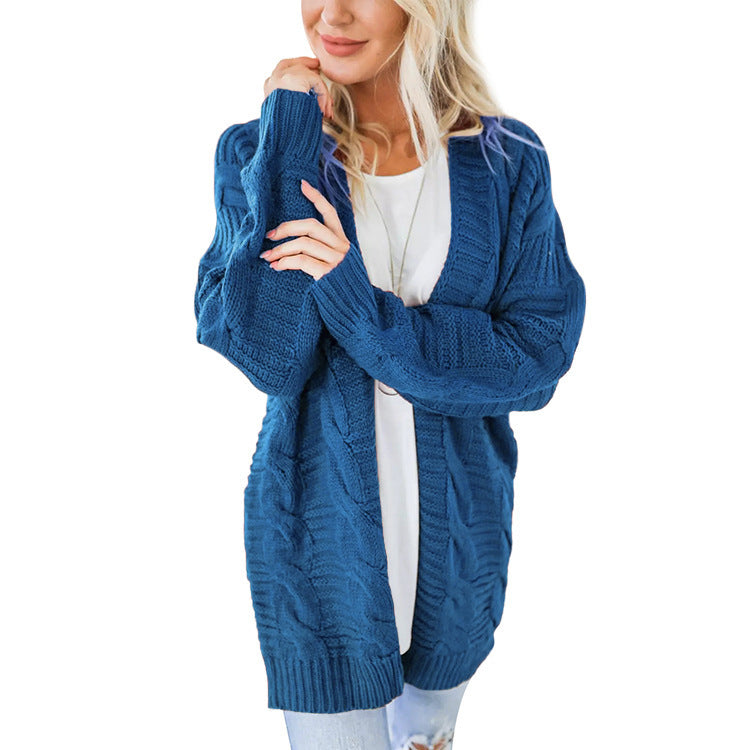 Damen nan langer oversize Strickcardigan mit Zopfmuster und V-Ausschnitt Drune