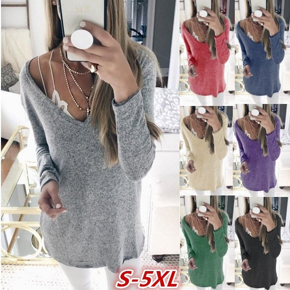Damen feinstrick Tunika mit tiefem V-Ausschnitt und lässigem Oversized-Schnitt Drune