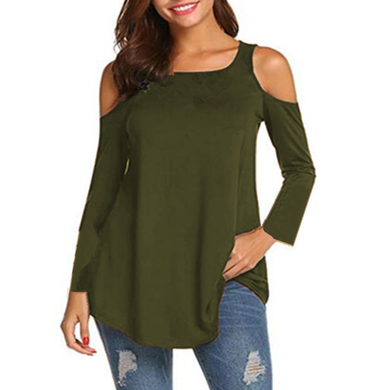 Damen Off-Shoulder Langarm Tunika mit asymmetrischem Saum Drune