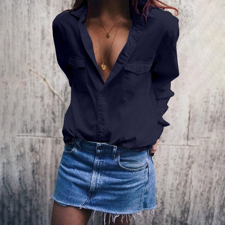 Damen lockeres Button-down Hemd mit oversize Schnitt und Brusttaschen Drune