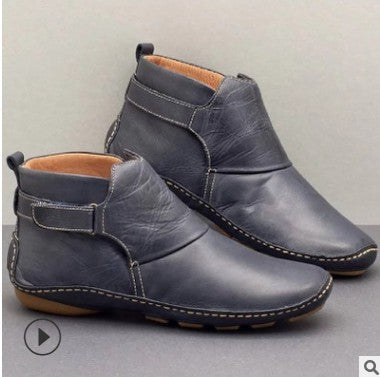 Damen nan knöchelhohe Soft-Lederimitat-Stiefelette mit verstellbarem Klettriemen, gepolstertem Schaft und flexibler Profilsohle Drune