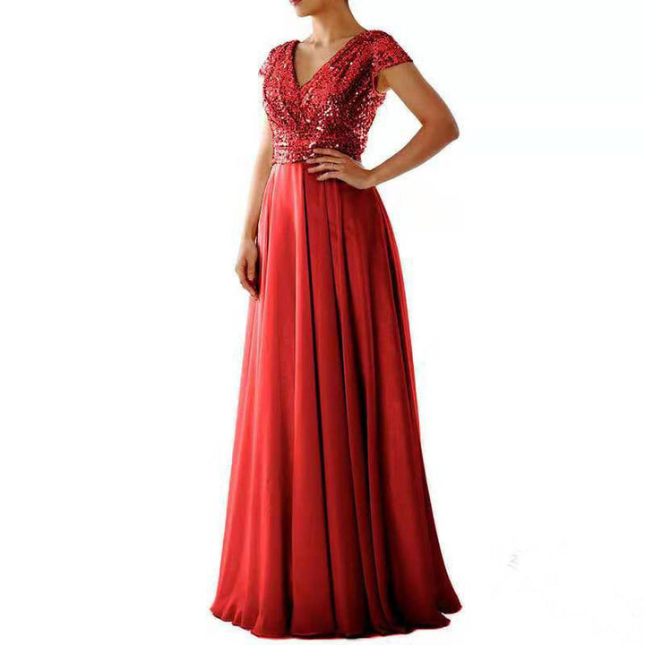 Drune | Damen Kurzarm Glitzer Maxi Kleid