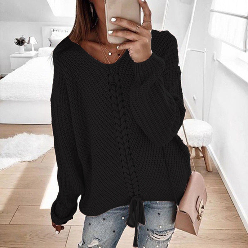 Damen Grobstrickpullover mit innovativem Kordeldetail Drune