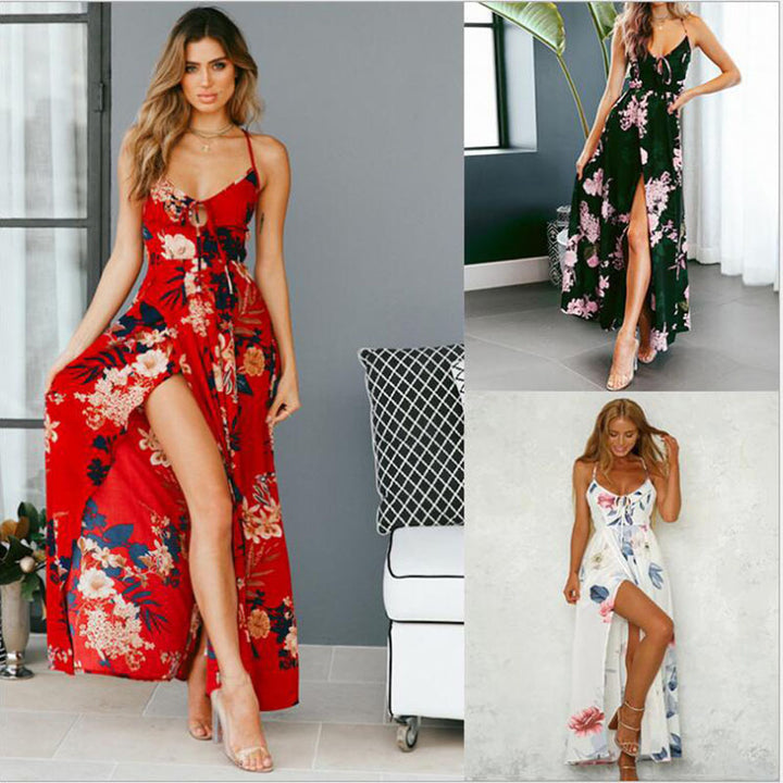 Damen Maxikleid mit floralem Design und sexy SchlitzDrune