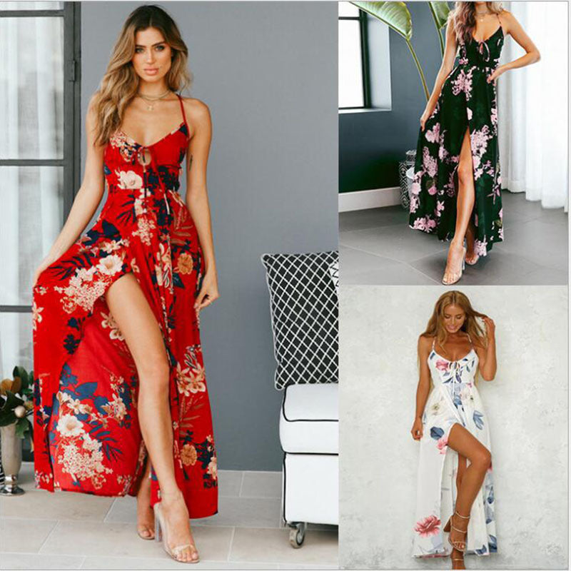 Damen Maxi-Kleid mit floralem Muster und verführerischem Schlitz Drune