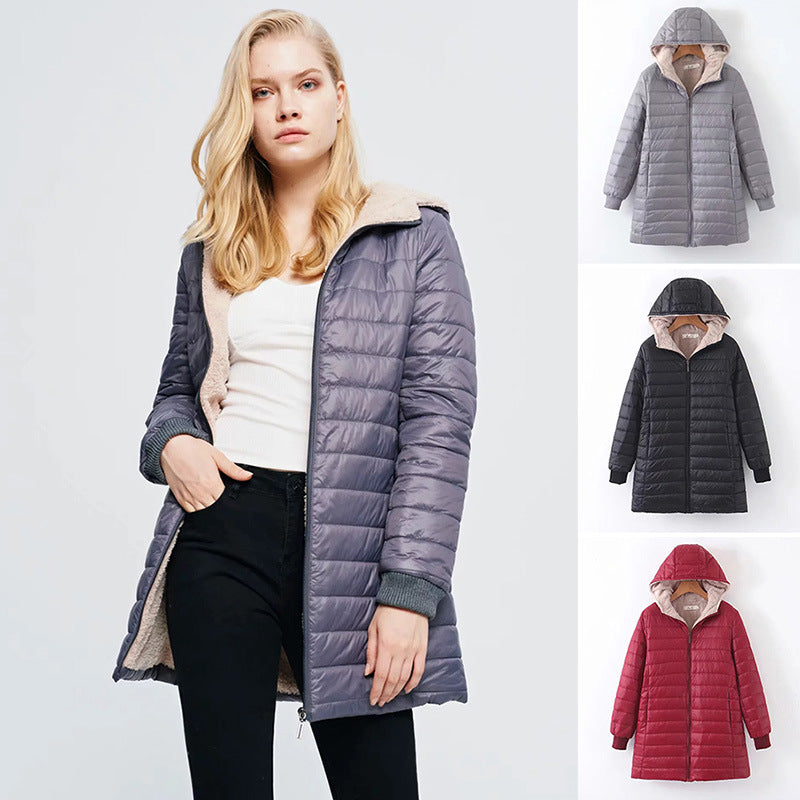Damen Gefütterte Steppjacke mit Kapuze und Teddyfutter Drune