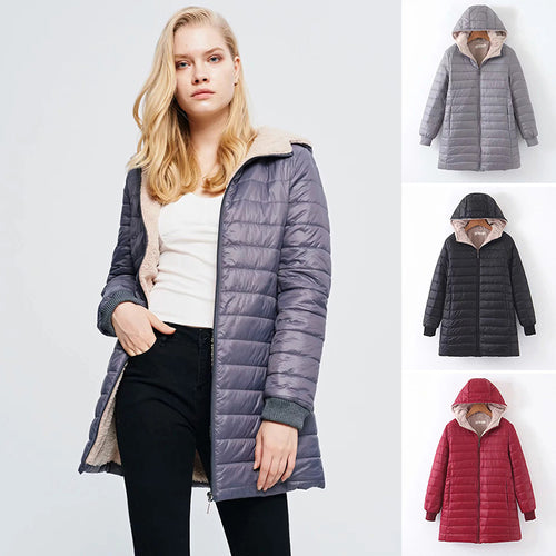 Damen Gefütterte Steppjacke mit Kapuze und Teddyfutter Drune