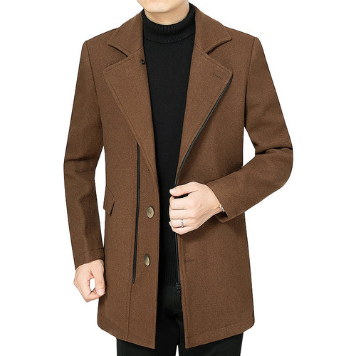 Herren Mantel mittellang aus Wollmix mit schlanker Silhouette, verdeckter Reißverschlussleiste und Pattentaschen Drune