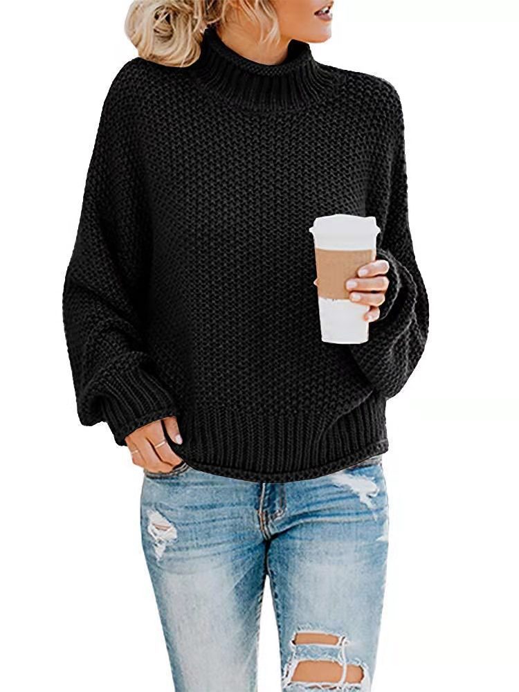 Damen Grobgestrickter Boxy-Rollkragenpullover mit strukturierter Waffeloptik und geripptem Saum Drune