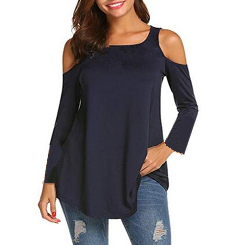Damen Off-Shoulder Langarm Tunika mit asymmetrischem Saum Drune