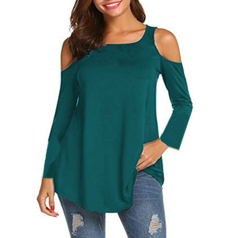 Damen Off-Shoulder Langarm Tunika mit asymmetrischem Saum Drune