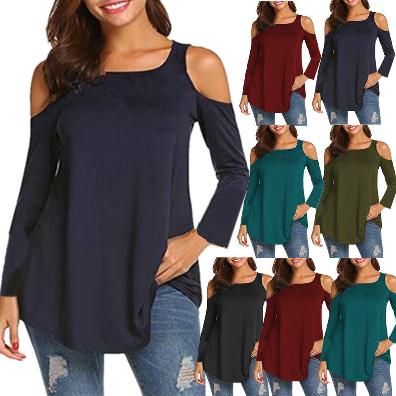 Damen Off-Shoulder Langarm Tunika mit asymmetrischem Saum Drune