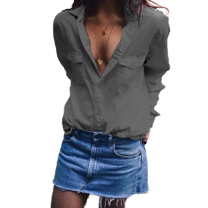 Damen lockeres Button-down Hemd mit oversize Schnitt und Brusttaschen Drune