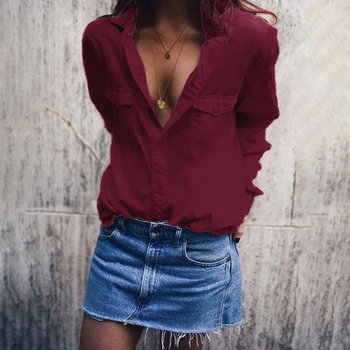 Damen lockeres Button-down Hemd mit oversize Schnitt und Brusttaschen Drune