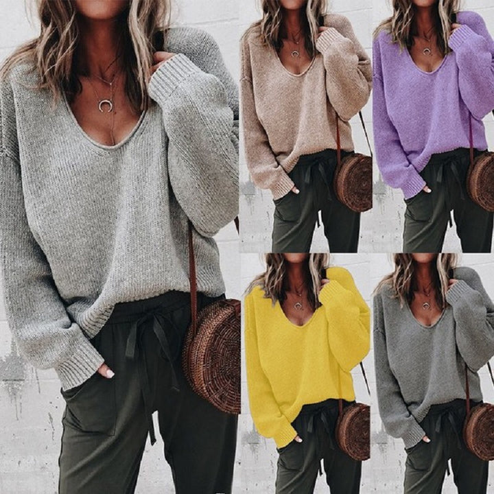 Damen Viskosepullover mit weitem Schnitt und tiefem V-Ausschnitt Drune