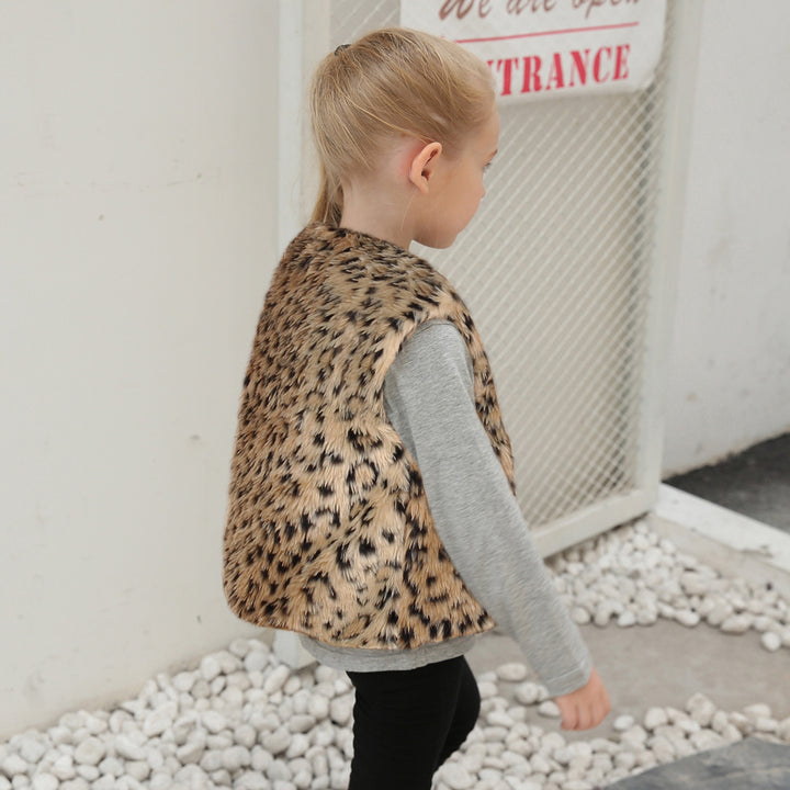 Damen Kuschelige Kunstpelzweste mit Leopardenmuster Drune
