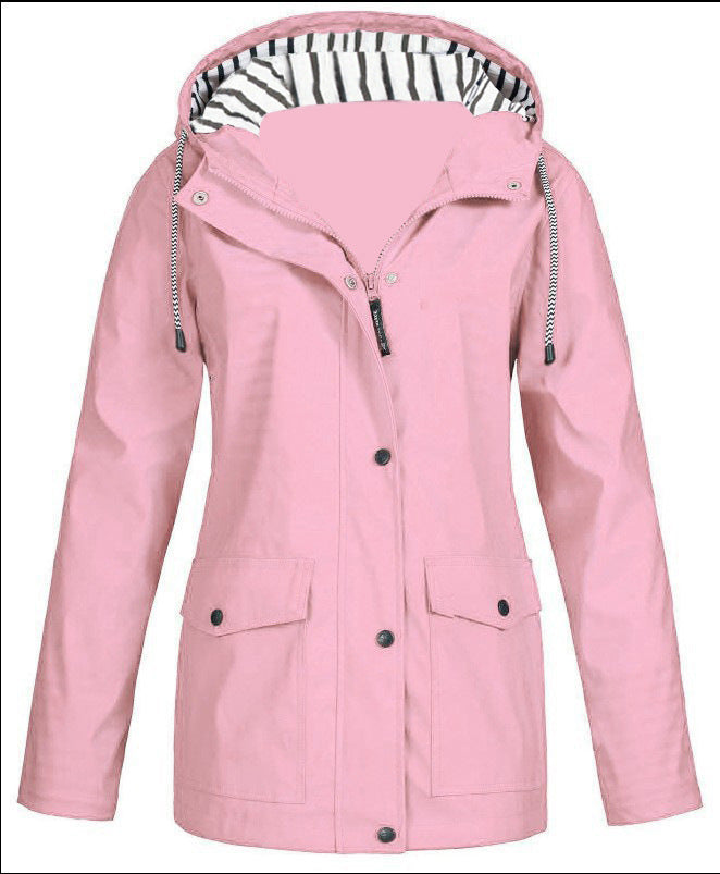 Damen nan wasserdichter Parka mit Kapuze, Kordelzug und aufgesetzten Taschen Drune