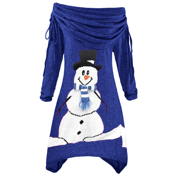 Damen lässiges Weihnachtskleid mit schulterfreiem Design und Schneemann-Motiv Drune