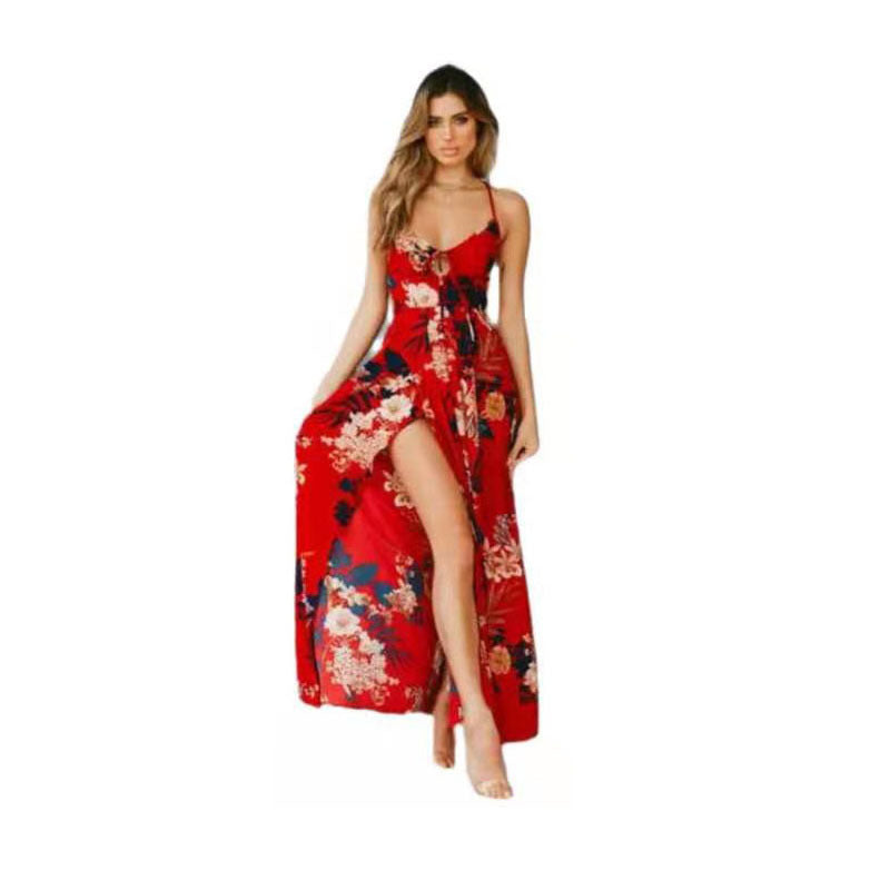 Damen Maxi-Kleid mit floralem Muster und verführerischem Schlitz Drune