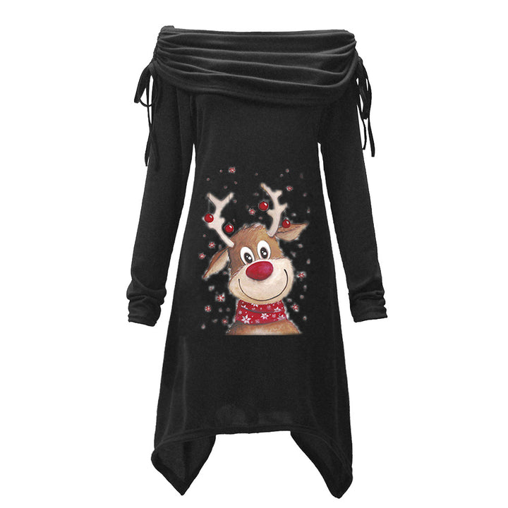 Damen Freizeitkleid mit schulterfreiem Design und verspieltem Rentier-Motiv Drune