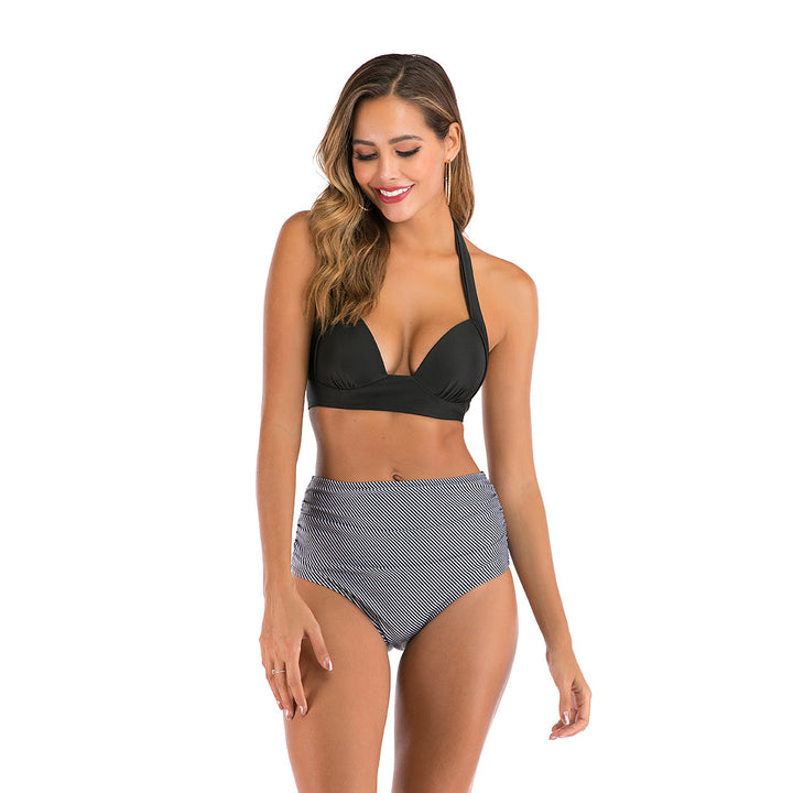 Damen Bandeau-Bikini mit stilvollen Streifen und verstellbaren Trägern Drune