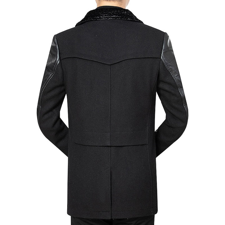 Herren Doppelreiher Kurzmantel mit Kunstlederärmeln und Teddykragen Drune
