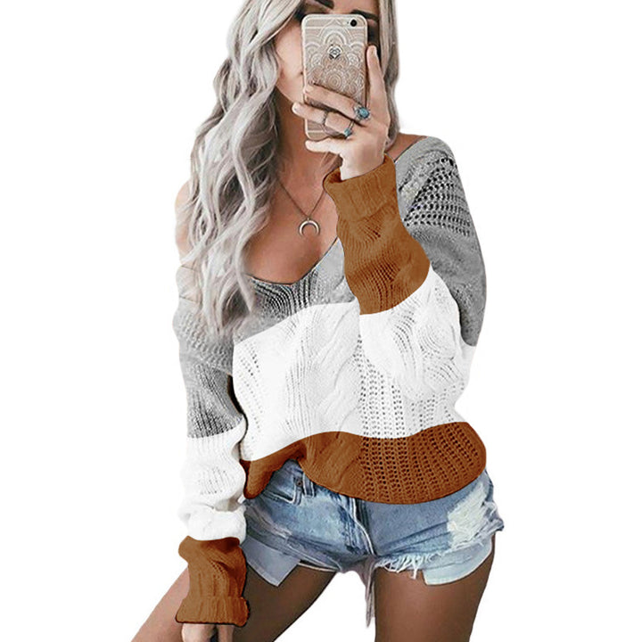 Damen modischer Strickpullover mit einzigartigem Farbblock-Design Drune