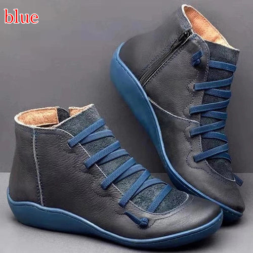 Damen nan Komfort-Stiefelette mit elastischer Zierschnürung gepolstertem Fußbett und seitlichem Reißverschluss Drune