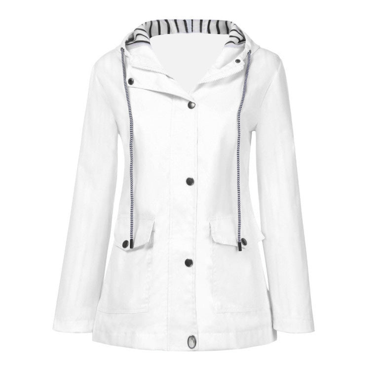 Damen nan wasserdichter Parka mit Kapuze, Kordelzug und aufgesetzten Taschen Drune