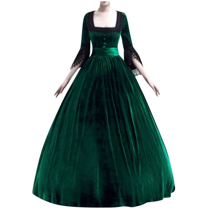 Damen Viktorianisches Samt-Ballkleid mit geraffter Taille und Spitzenärmeln Drune