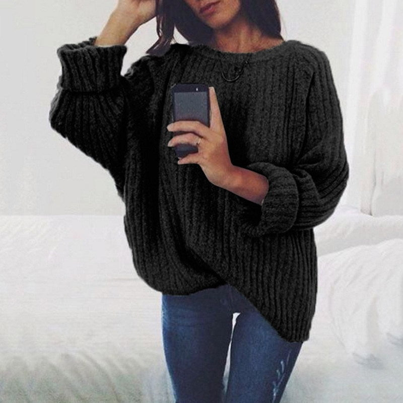 Damen Lässiger Strickpullover mit voluminösen Ärmeln und Rippenstruktur Drune