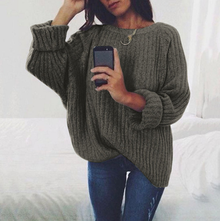 Damen Lässiger Strickpullover mit voluminösen Ärmeln und Rippenstruktur Drune