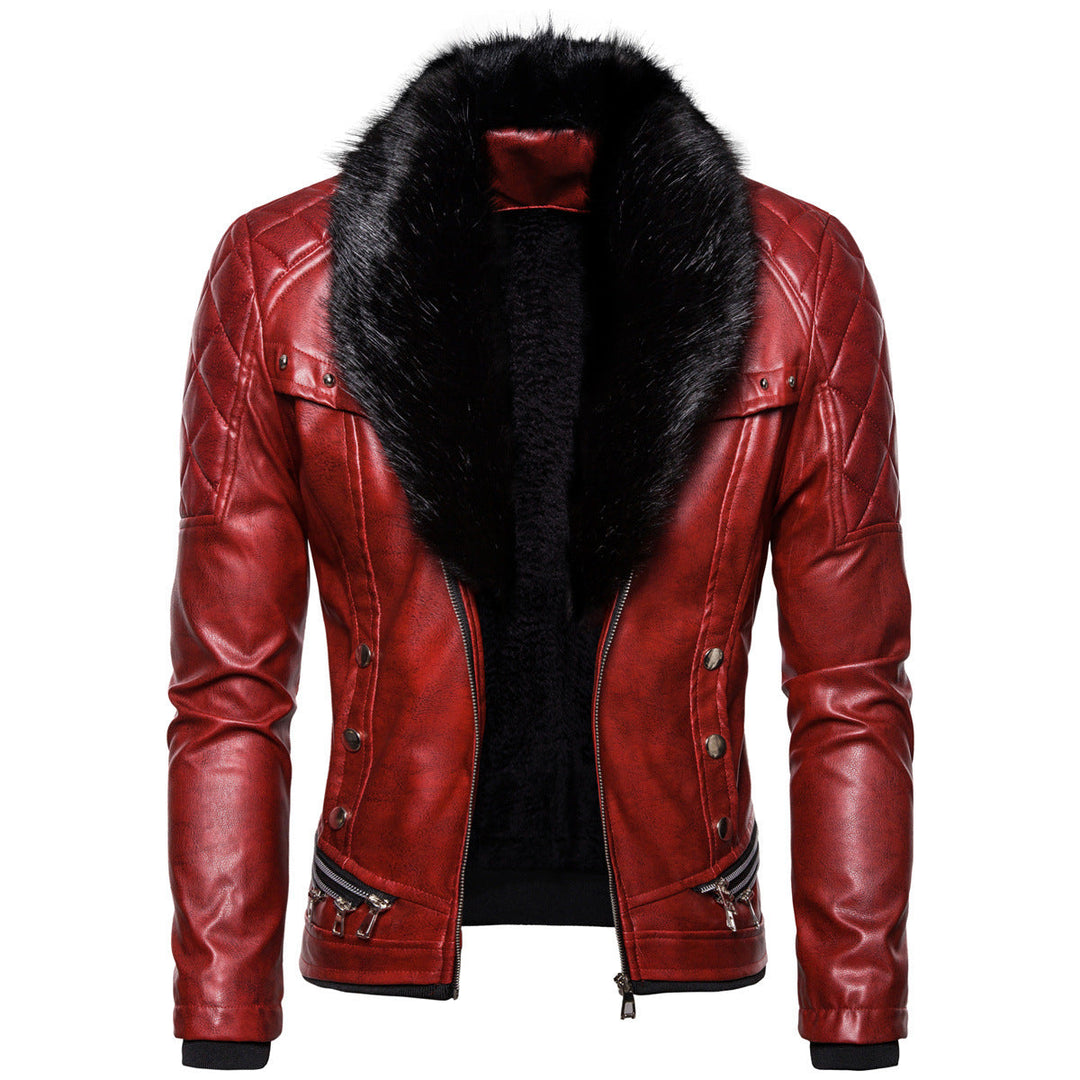 Herren Kunstlederjacke mit luxuriösem Fellkragen Drune