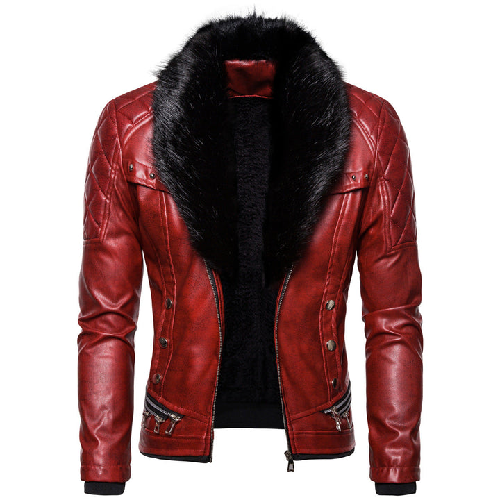 Herren Kunstlederjacke mit luxuriösem Fellkragen Drune