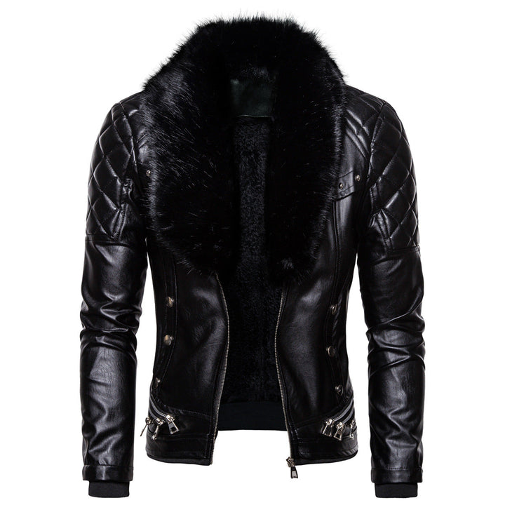 Herren Kunstlederjacke mit luxuriösem Fellkragen Drune