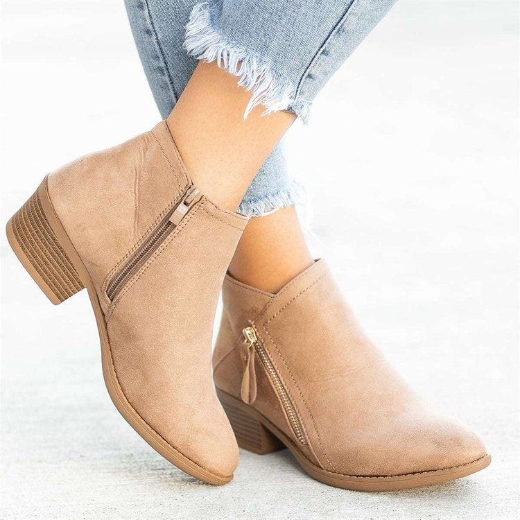 Damen Kurzschaft-Stiefelette im Minimalstil mit asymmetrischem Schaft und seitlichem Reißverschluss Drune