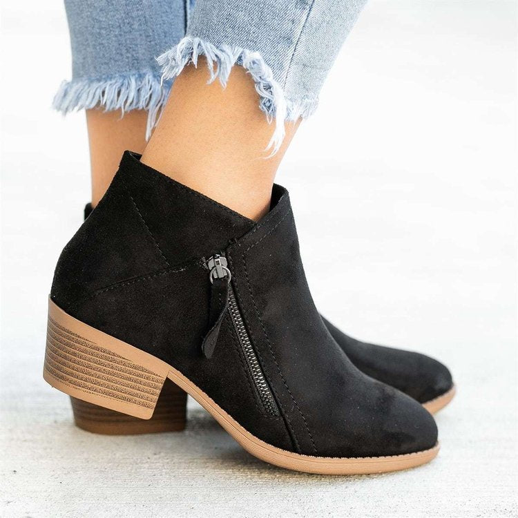 Damen Kurzschaft-Stiefelette im Minimalstil mit asymmetrischem Schaft und seitlichem Reißverschluss Drune